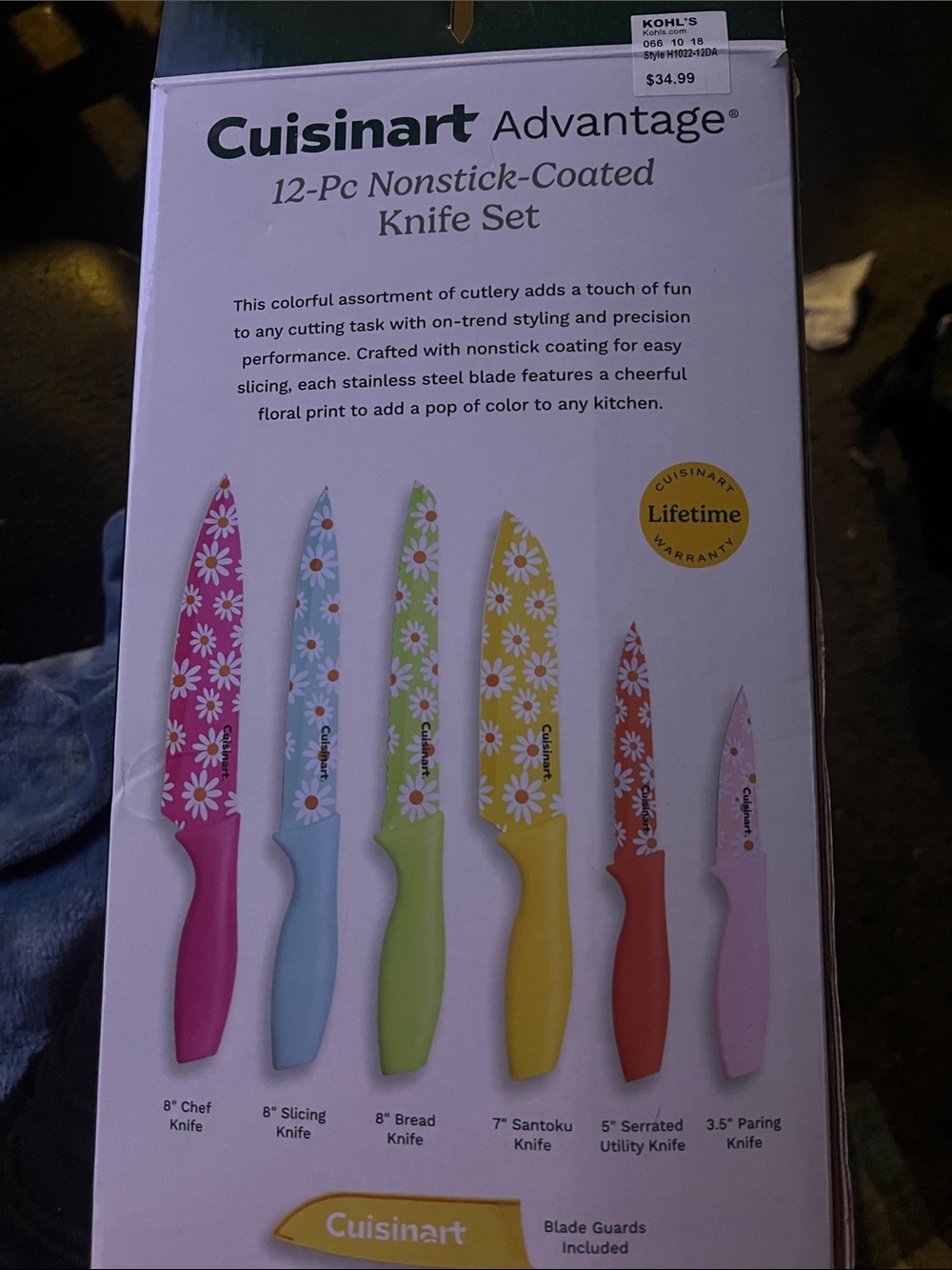 Cuisinart Floral Nonstick 12-Pc Knife Set - Pink, Blue, Green, Yellow, Orange